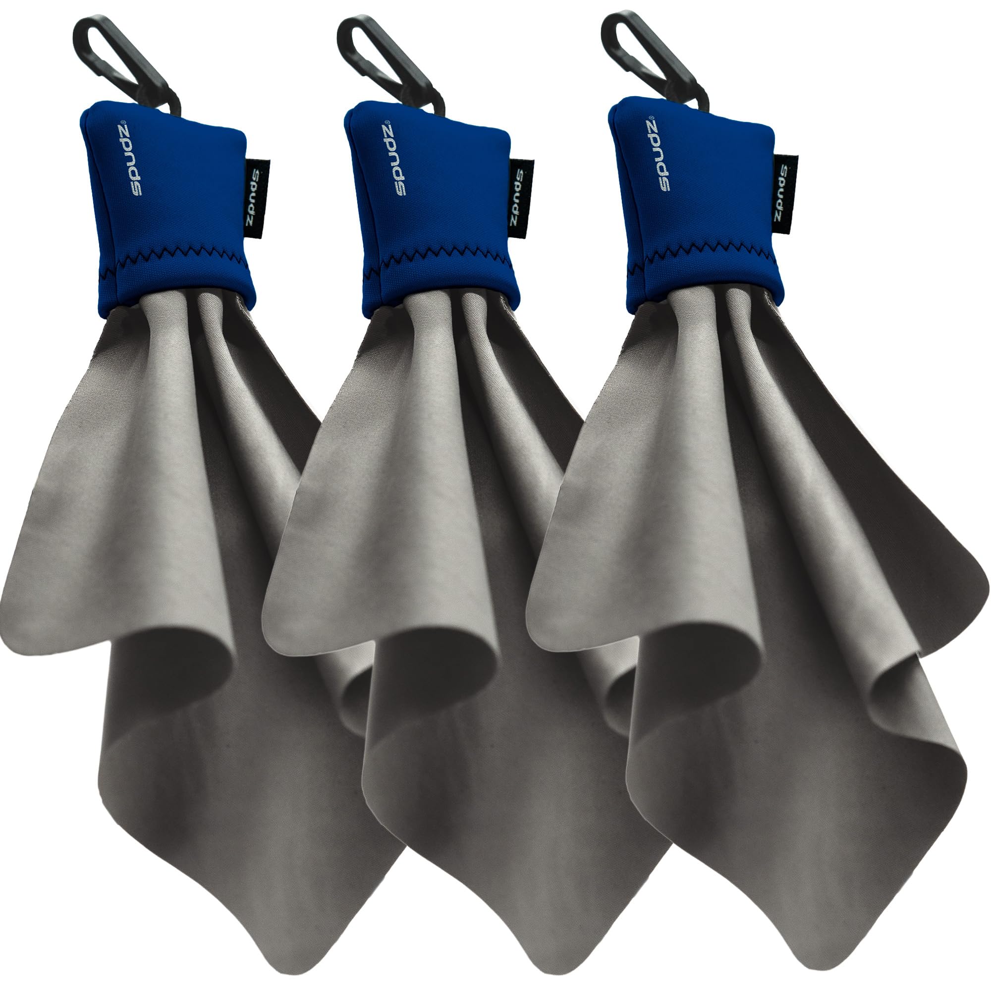 SPUDZ Ultra Microfiber Lens Cleaner with Closeable Bottom – Clip-On Pouch, Washable – for Binoculars, Scopes, Glasses, Screens | Ultra Navy Blue, 6 x 6 Inch (3-Pack)