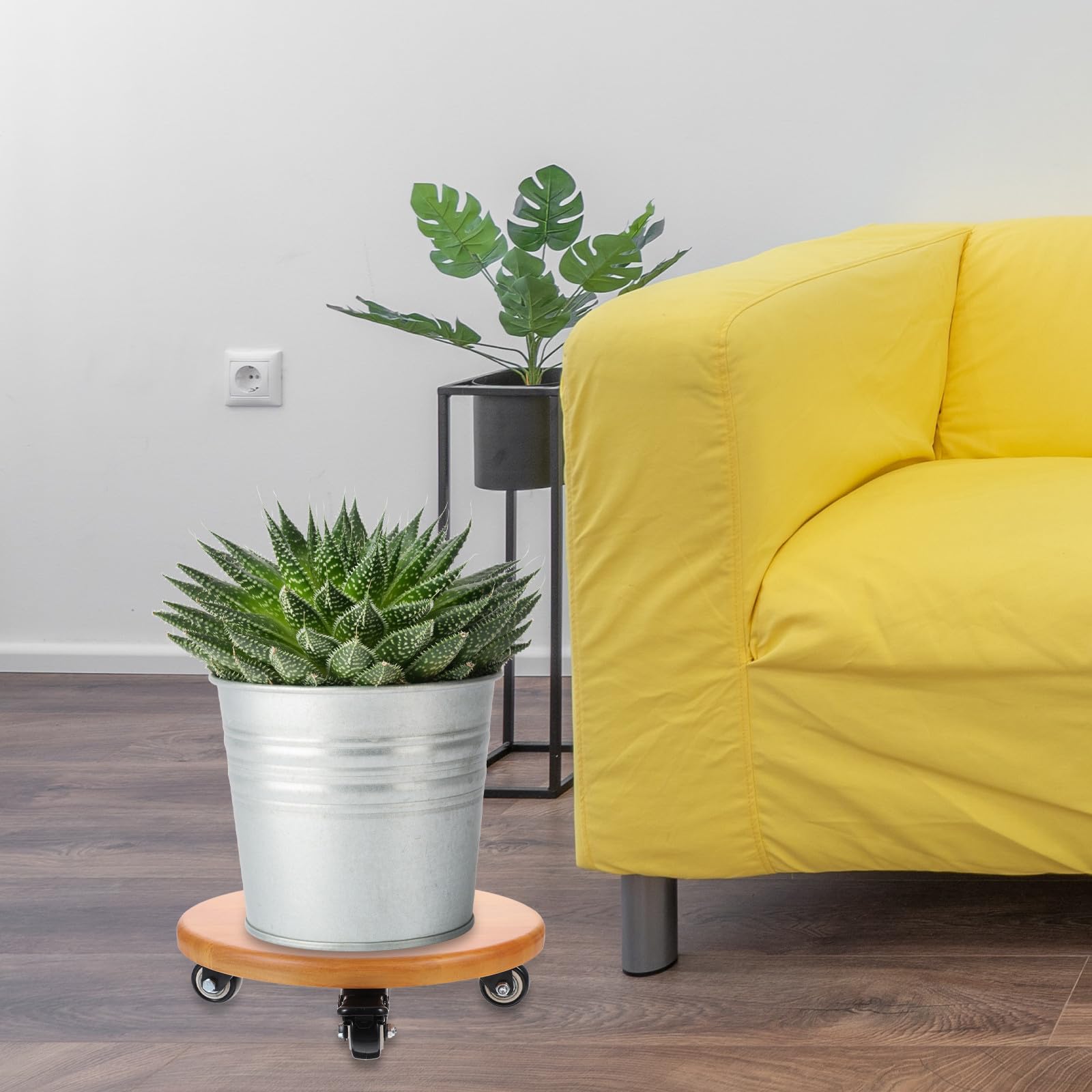 Carrello per Piante con Ruote, Sottovaso Rotondo 28cm in Legno