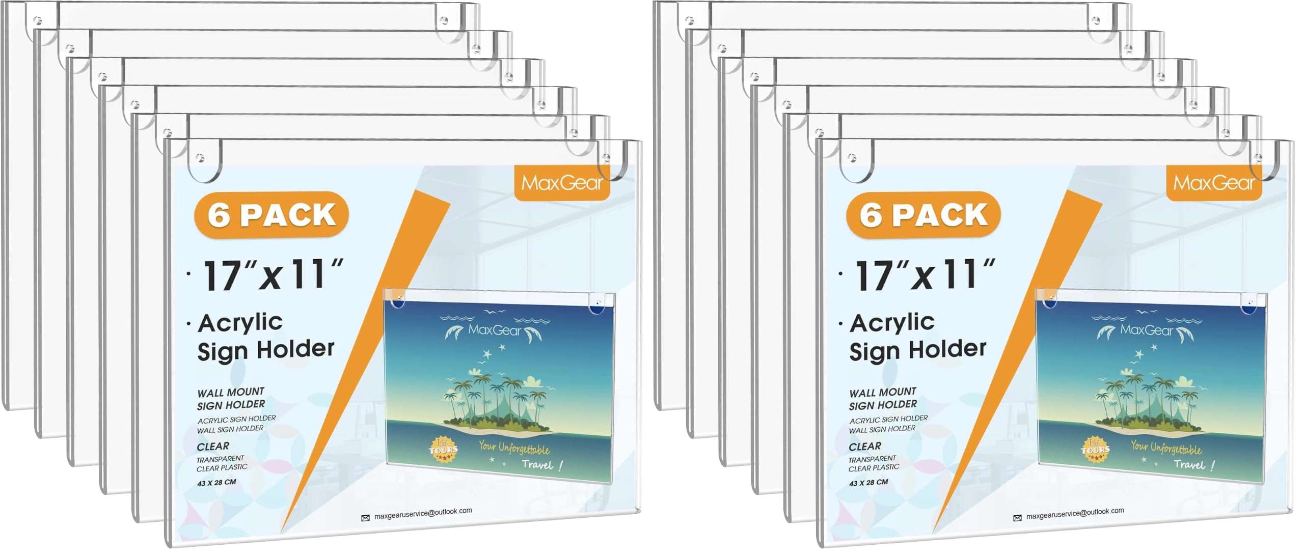 MaxGear Acrylic Wall Mount Sign Holder, 11 x 17 Landscape, 12 Pack