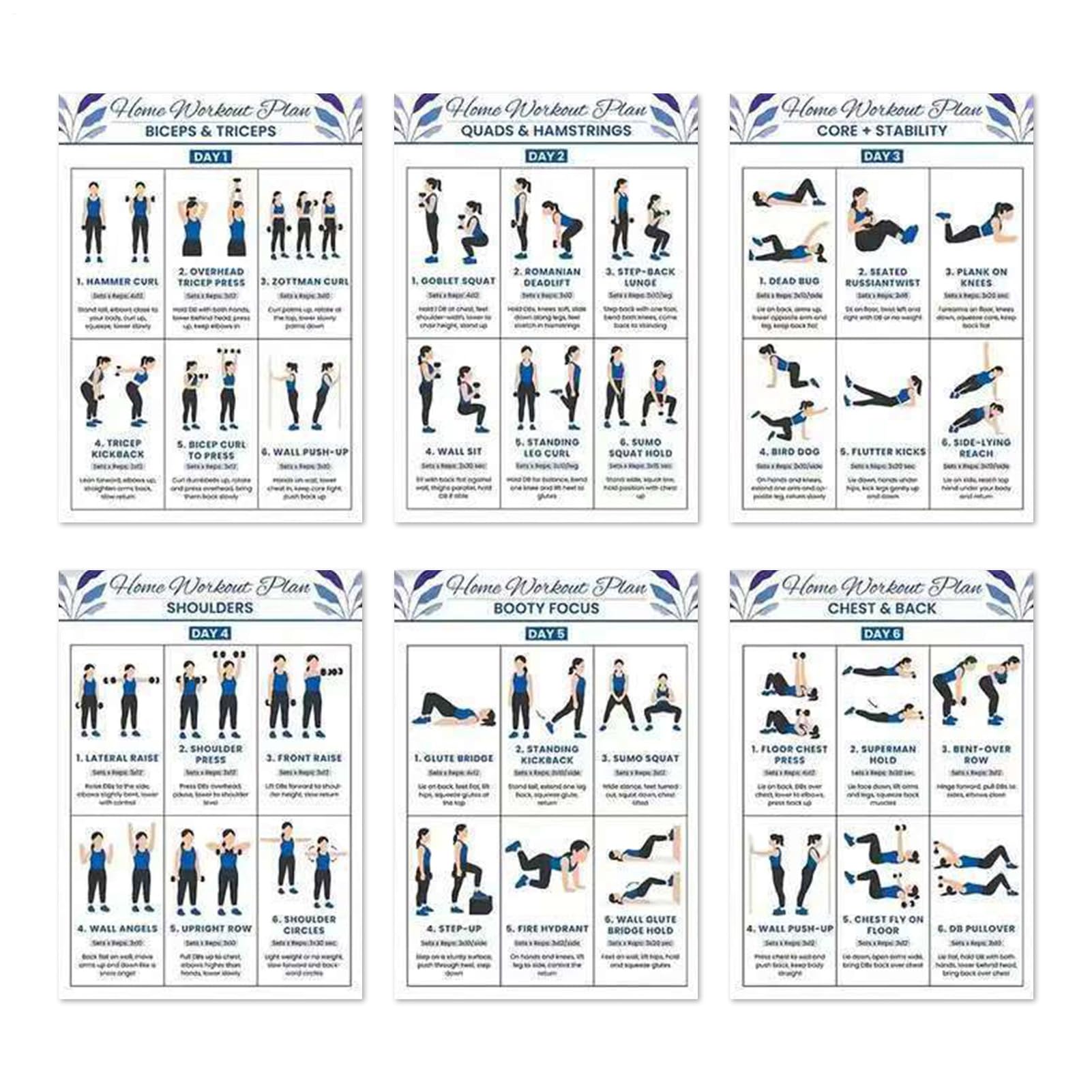 6Pcs Dumbbell Training Poster, Dumbbell Workout Exercise Poster, Gym Posters Set, Barbell Bodyweight Bench Resistance Bands Kettlebell Stretching Routine Free Weights, Exercise Guide For Men & Women