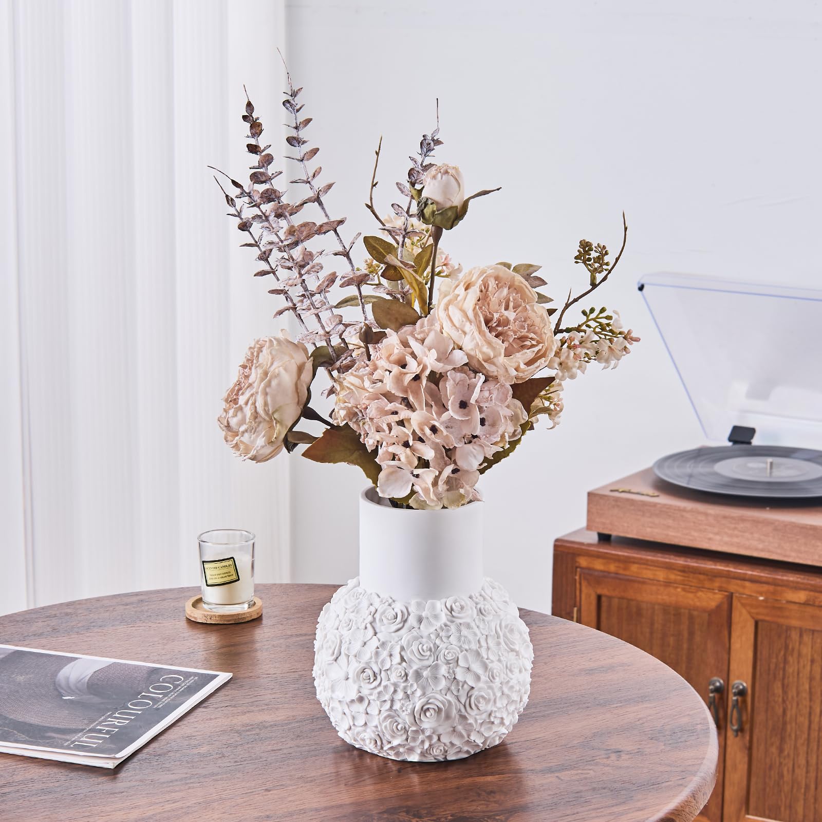 アートフラワーアレンジメント White Rose Amazon.com: White Rose Hand-Carved Resin Vase – 8 Inch Decorative