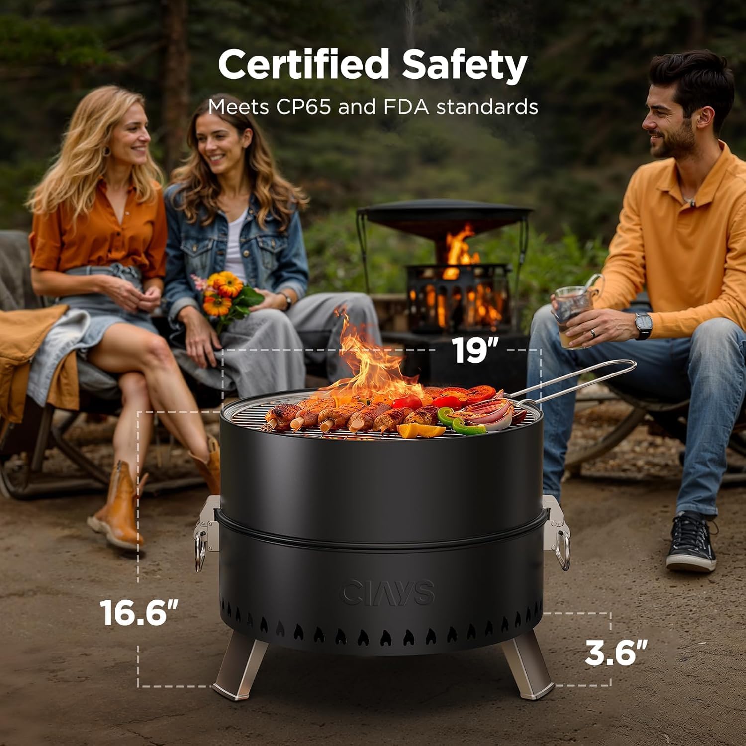 Ciays Smokeless Firepit for Outside, 19 Inch Outdoor Fire Pit for Camping with Patented Technology, Portable Fire Pit with Steel Grill Rack, Fire Poker, and Bag, Easy Setup and Storage, Wood Burning