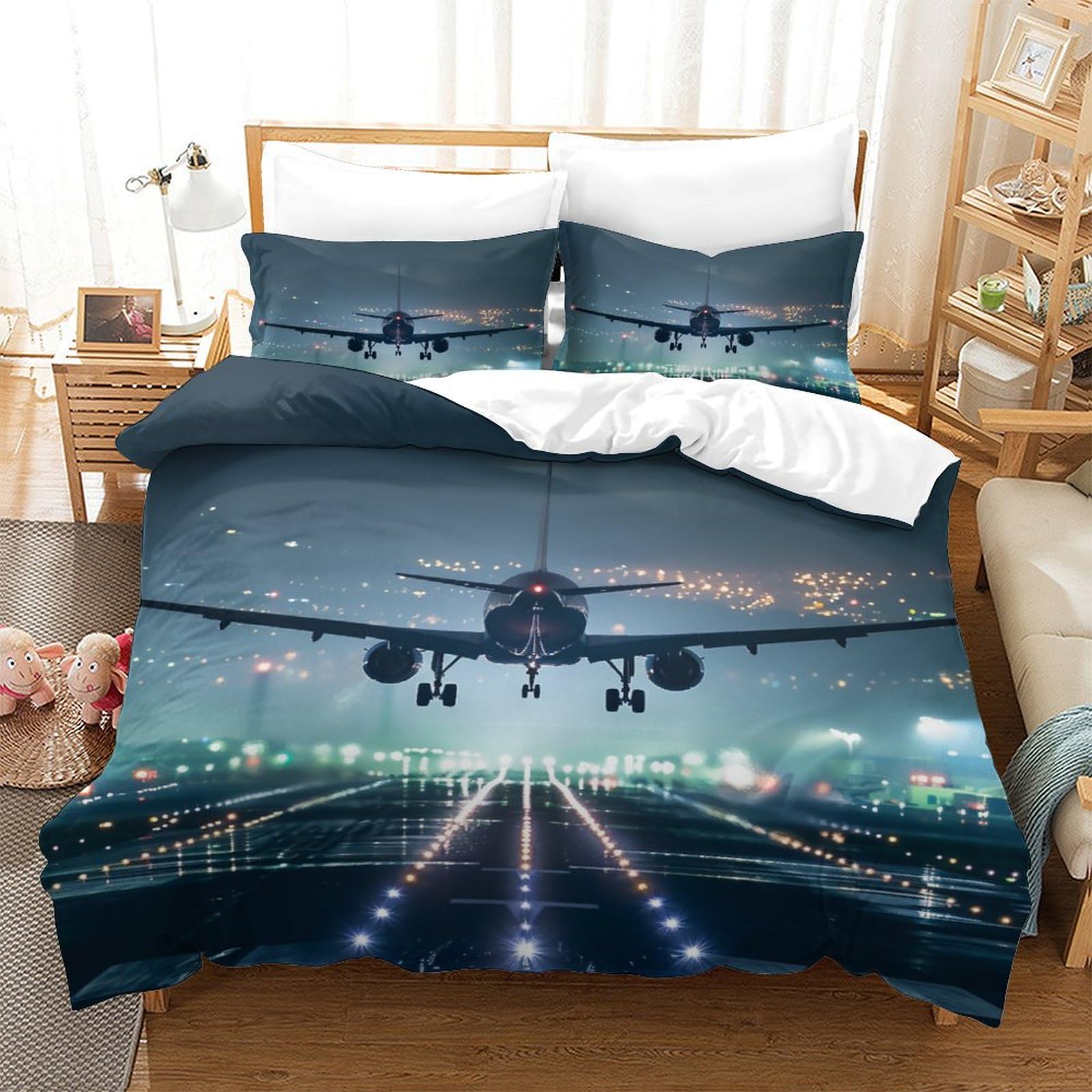 Parure de lit motif avion pour s'endormir dans les nuages en 220x240 cm