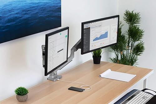 Miniatura 3 de Mount-It! Soporte de escritorio con brazo para monitor doble, 2 puertos USB 3.0, resorte mecánico articulado ajustable en altura  Se adapta a dos