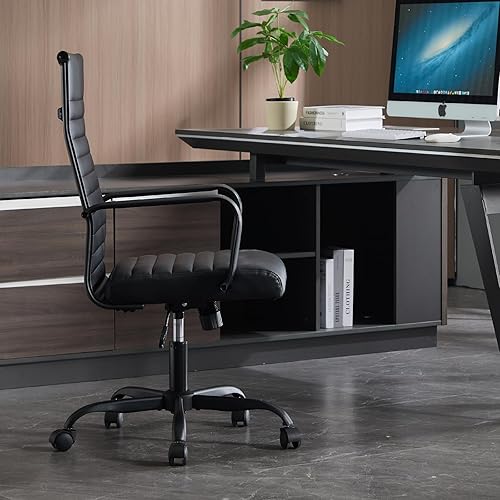 Miniatura 7 de Sillas de sala de conferencias, silla de oficina ejecutiva ergonómica, silla de escritorio de cuero acanalado con soporte lumbar, silla giratoria de