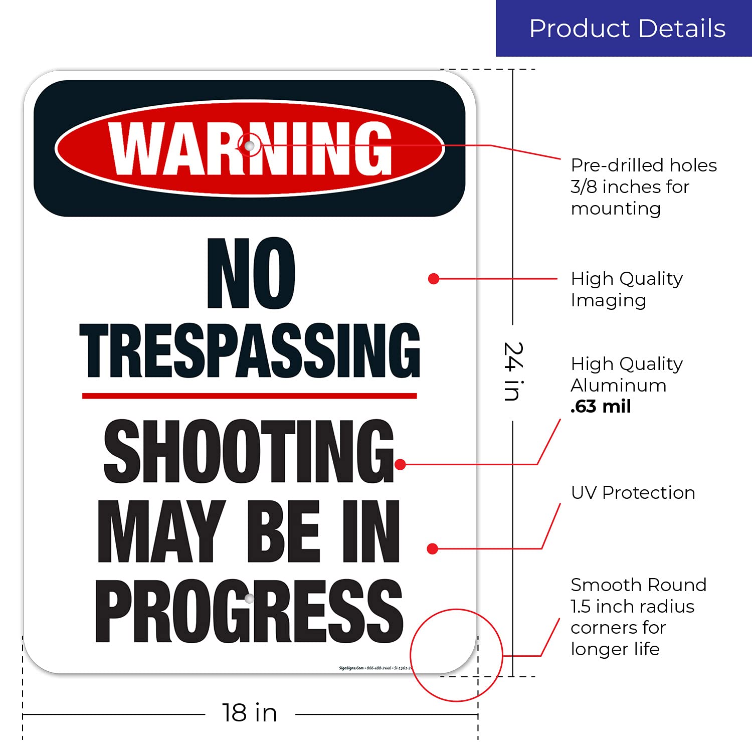 Warning No Trespassing Shooting May Be in Progress Sign, 18x24 Inches, Rust Free .063 Aluminum, Fade Resistant, Made in USA