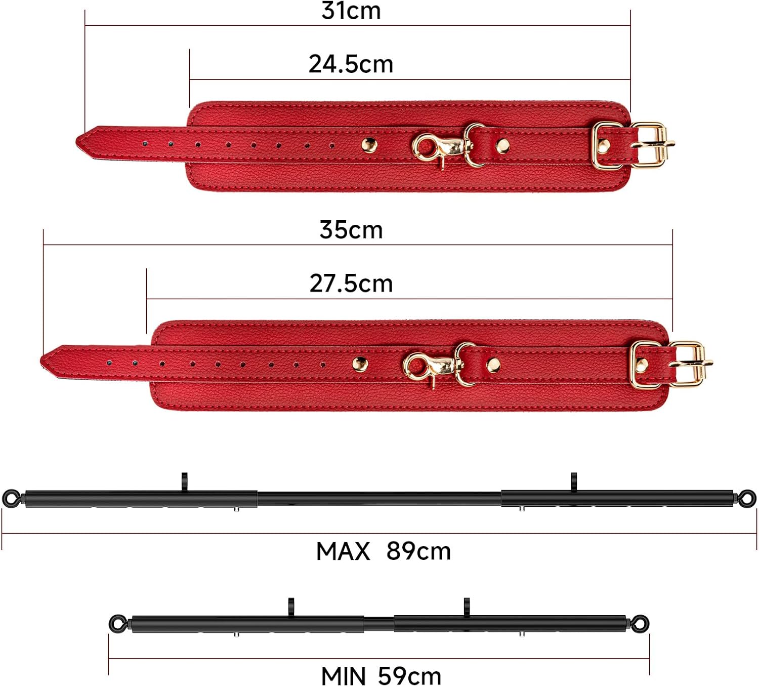 Heavy Duty Stainless Steel Expandable Spreader Bar with 4pcs PU Crocodile Red Adjustable Straps, Training Fitness Kit,Home Indoor Sports Yoga Set (Black+Red PU Kit)