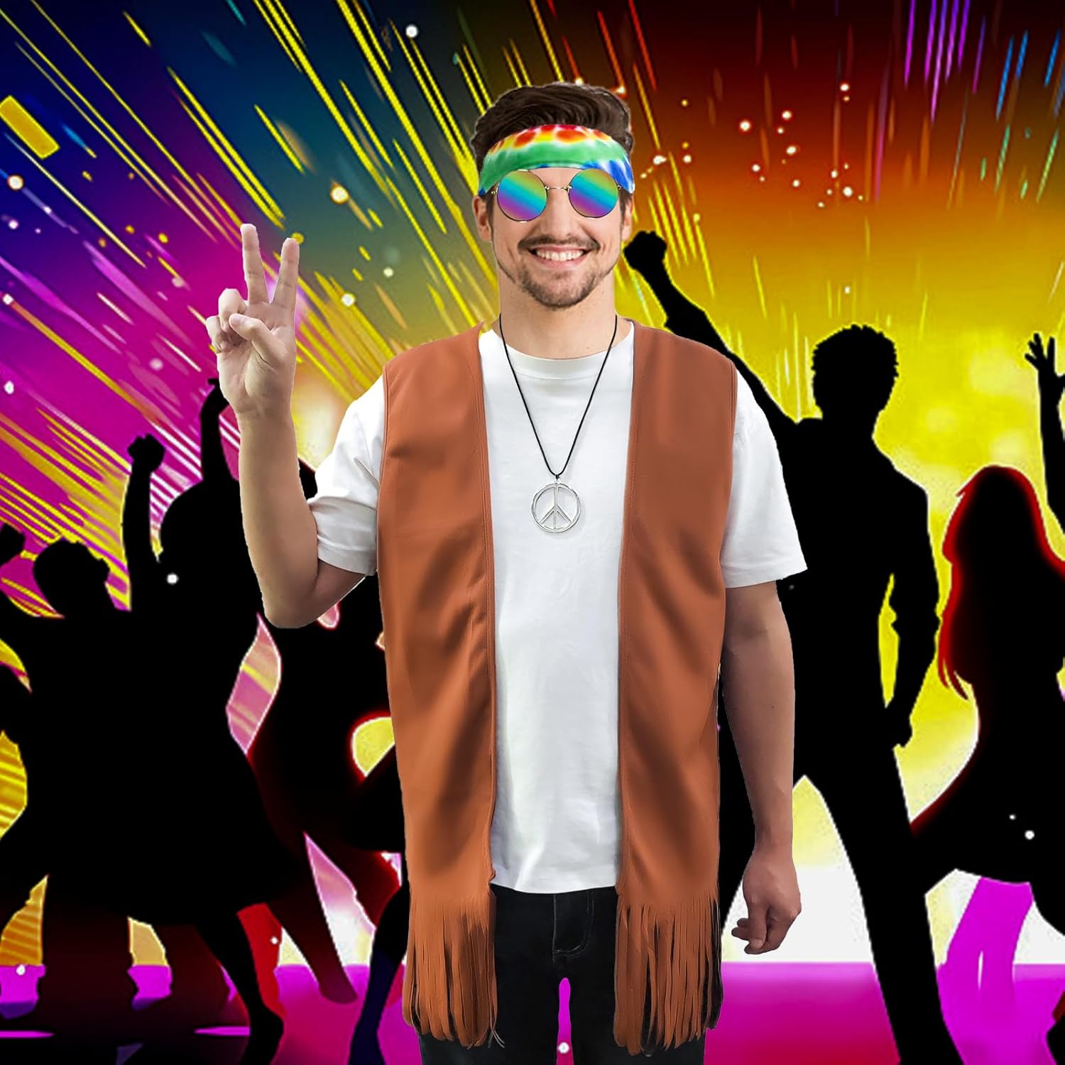 Hippie Costume for Men 60s 70s Fringe Vest Carnival Party Tassel Vest hippy Party halloween Costume - Image 2
