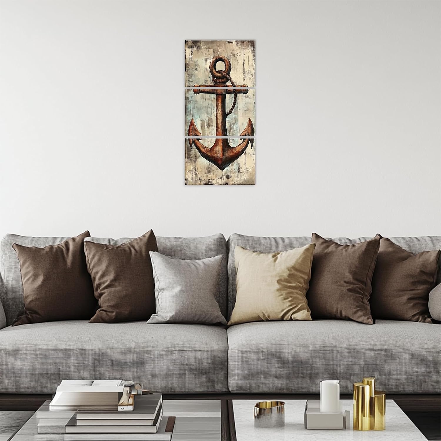Boat Anchor Picture Wall Art Navigation Theme Canvas Prints 3 Panel Vintage Anchor Wall Decor for Home Bedroom Living Room Beach House(Artwork-1,11"x14"x3pcs)