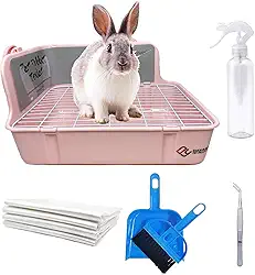 kathson Caixa de areia de canto para coelho, penico de coelho pequeno para gaiola, treinador de banheiro de porquinhos-da-índia de plástico panela de areia para animais pequenos com ferramentas de