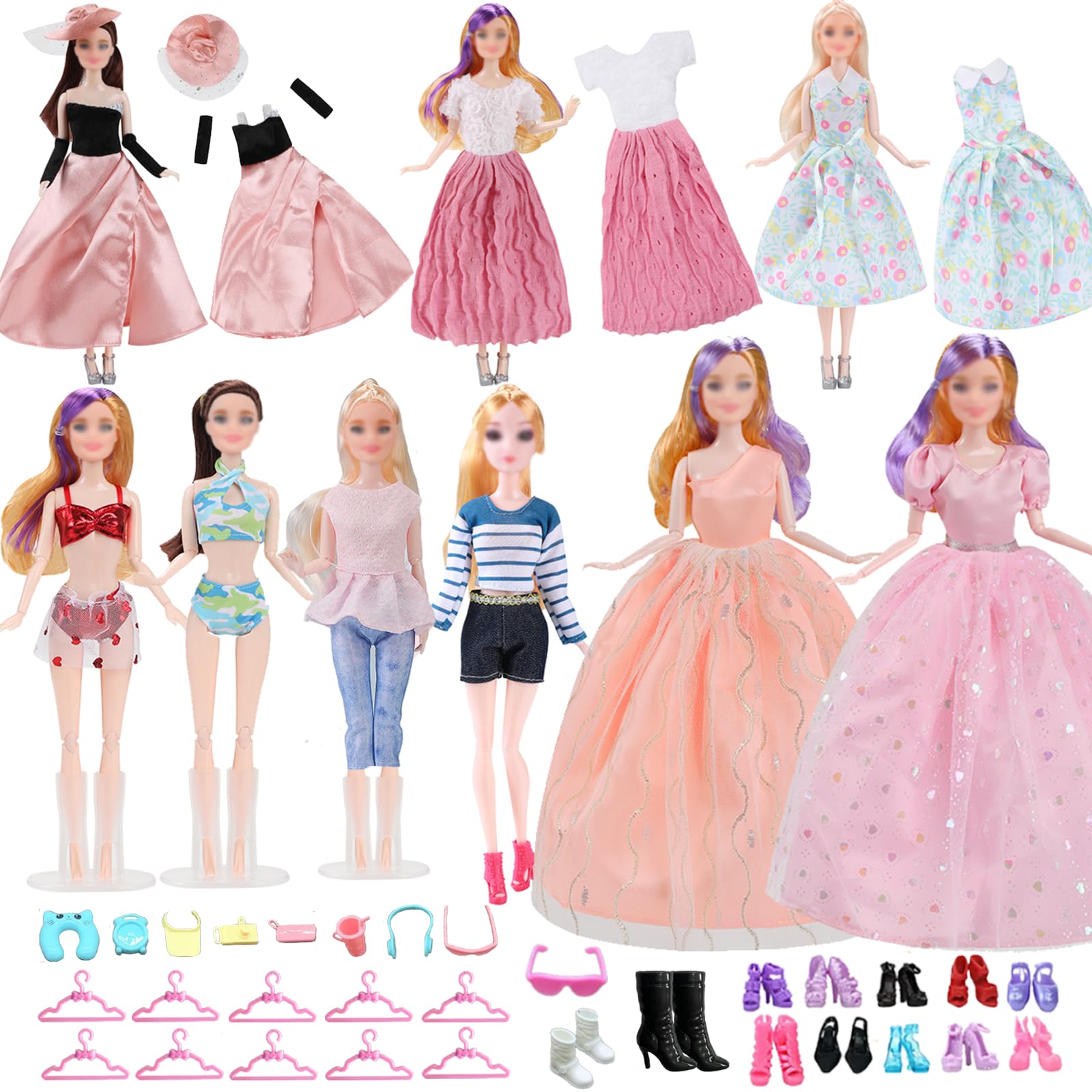 Doll Clothes Compatible with Barbie Dolls, Including 5 Fashion Dresses Party Dresses 4 Tops Pants 2 Bikini 12 Pair of Shoes 10 Hangers in Random for 11.5 inch Girl Dolls (Dolls Not Included)