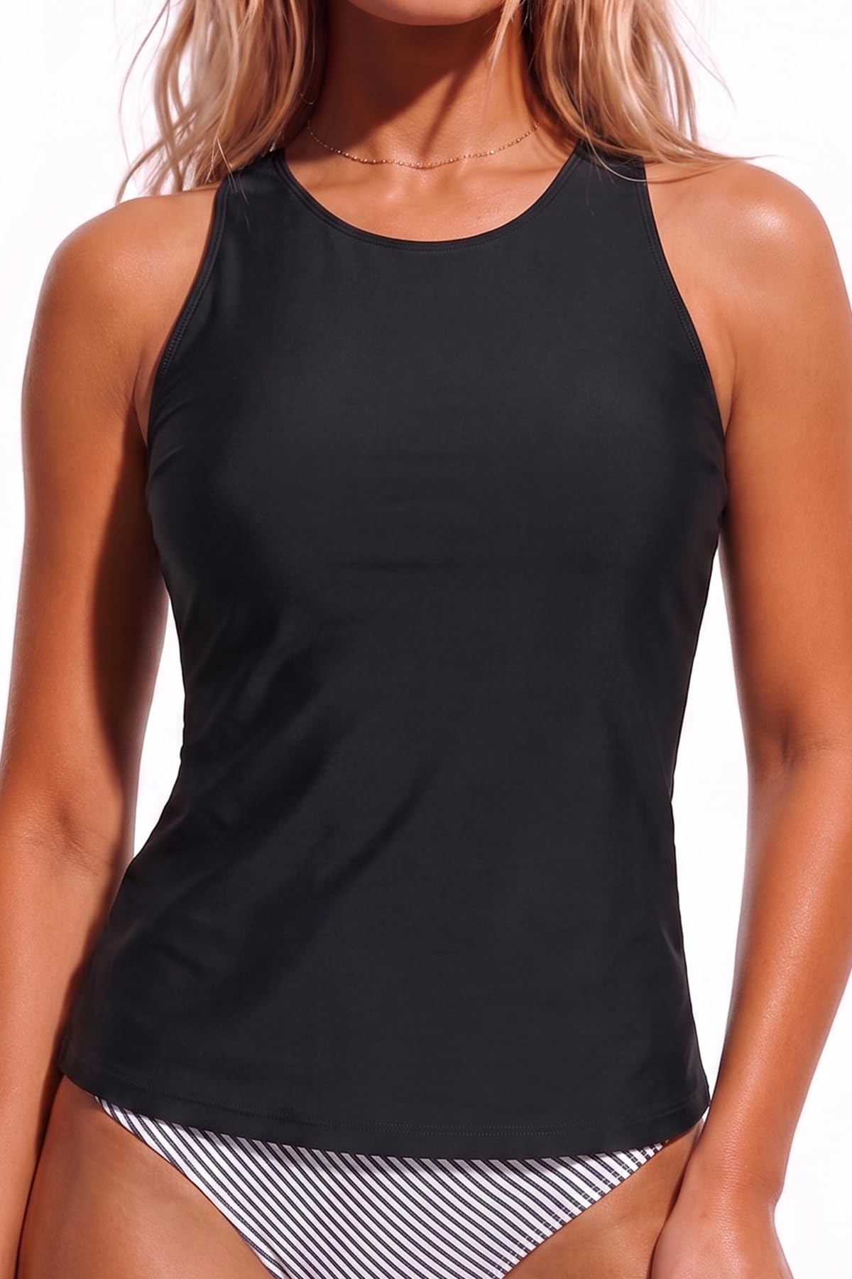 Holipick Traje de baño Tankini de Dos Piezas para Mujer, Control de Abdomen, Traje de baño de Cuello Alto, Parte Superior de Tankini con Parte Inferior de Bikini