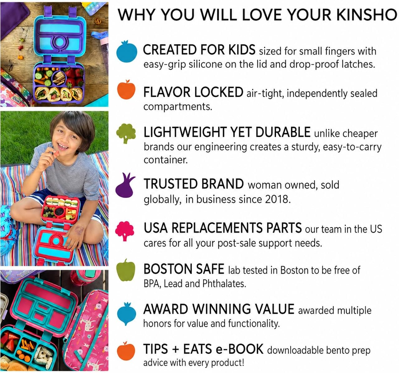 kinsho kids Bento Lunch Box Set with Thermo, Bag & Ice Pack, Pink Unicorn