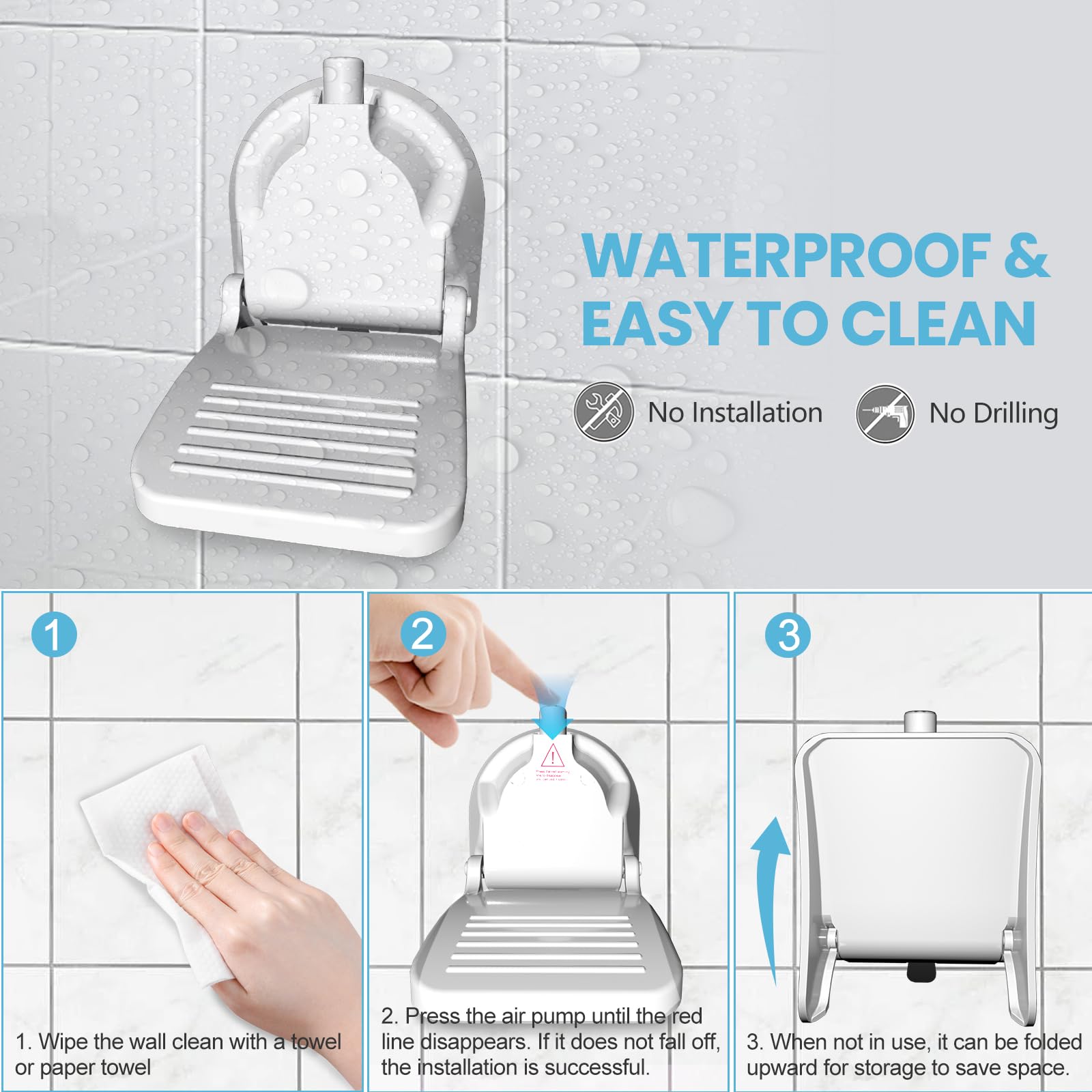 Repose-Pieds de Douche, Repose Pieds pour Jambes de Rasage, Support de Jambe de pour Salle de Bain, Repose-Douche avec Ventouse, Support de Pied de Douche, sans Perçage