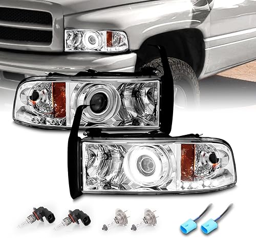 AmeriLite Juego de faros delanteros de repuesto para Dodge Ram 1500 1994-2001  Ram 2500 3500 Dual Xreme LED Halo Rings Proyector cromado - Lado del