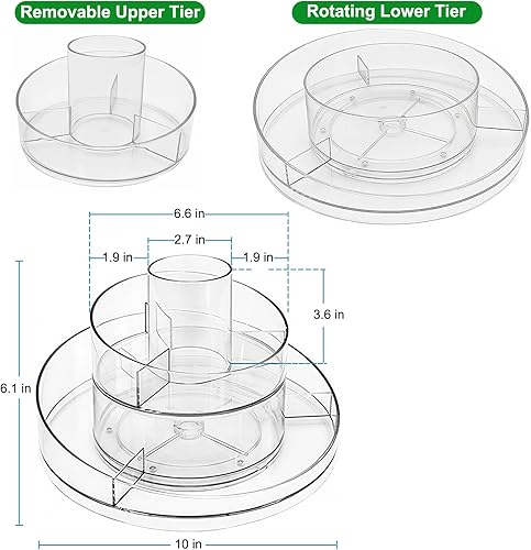 Miniatura 2 de Taiuloo Organizador de maquillaje, bandeja giratoria giratoria giratoria para cosméticos, bandeja de almacenamiento de cosméticos de 2 capas,