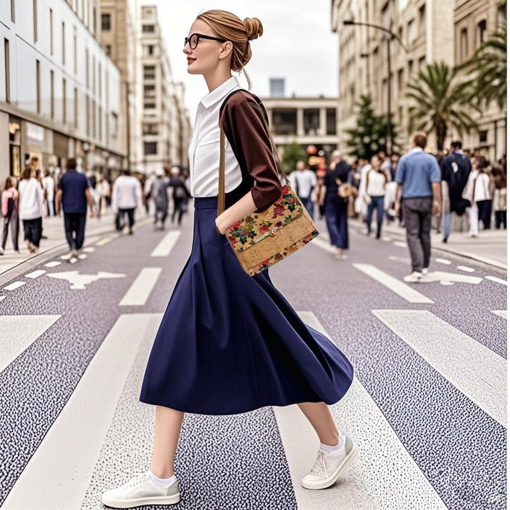 Natural cork zipper Secret key Double latch adjustable shoulder bag purse tote crossbody - Image 2