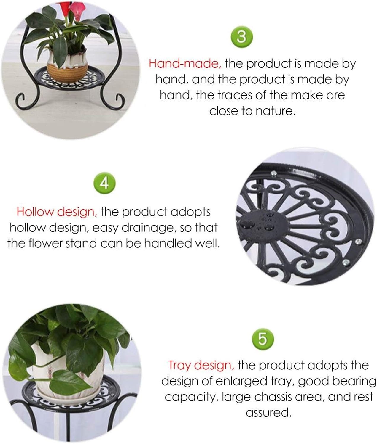 Wrought Iron Potted Stander Flower Fleshy Green Plant Pot Rack Stand Bracket Round Hand Make Home Decor Rack