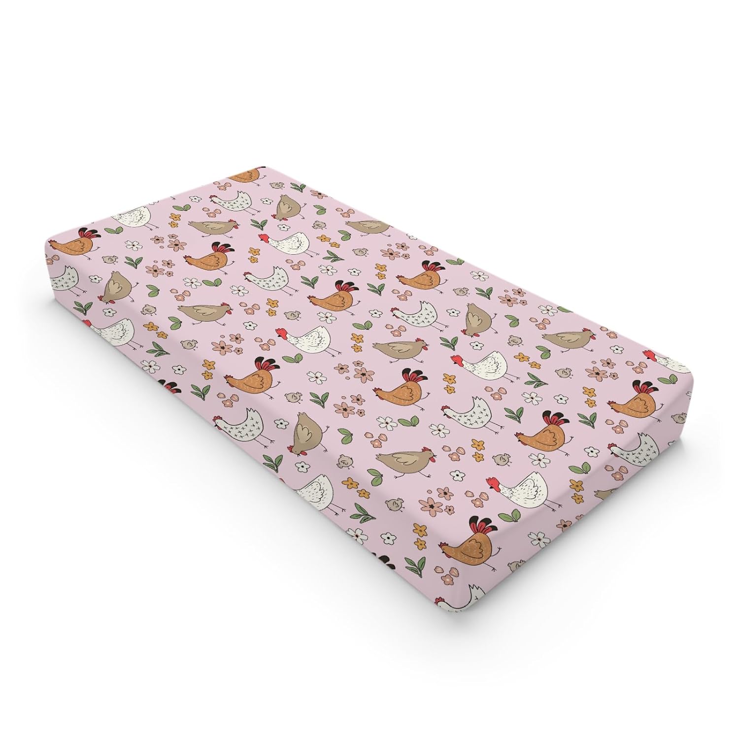 Cute Chicken Floral Baby Changing Pad Covers for Boy Girl 32''x16'' Hens Roosters Boho Retro Flowers Fitted Diaper Change Table Sheets Spring Farm Animals Soft Breathable Nursery Changing Table Mats