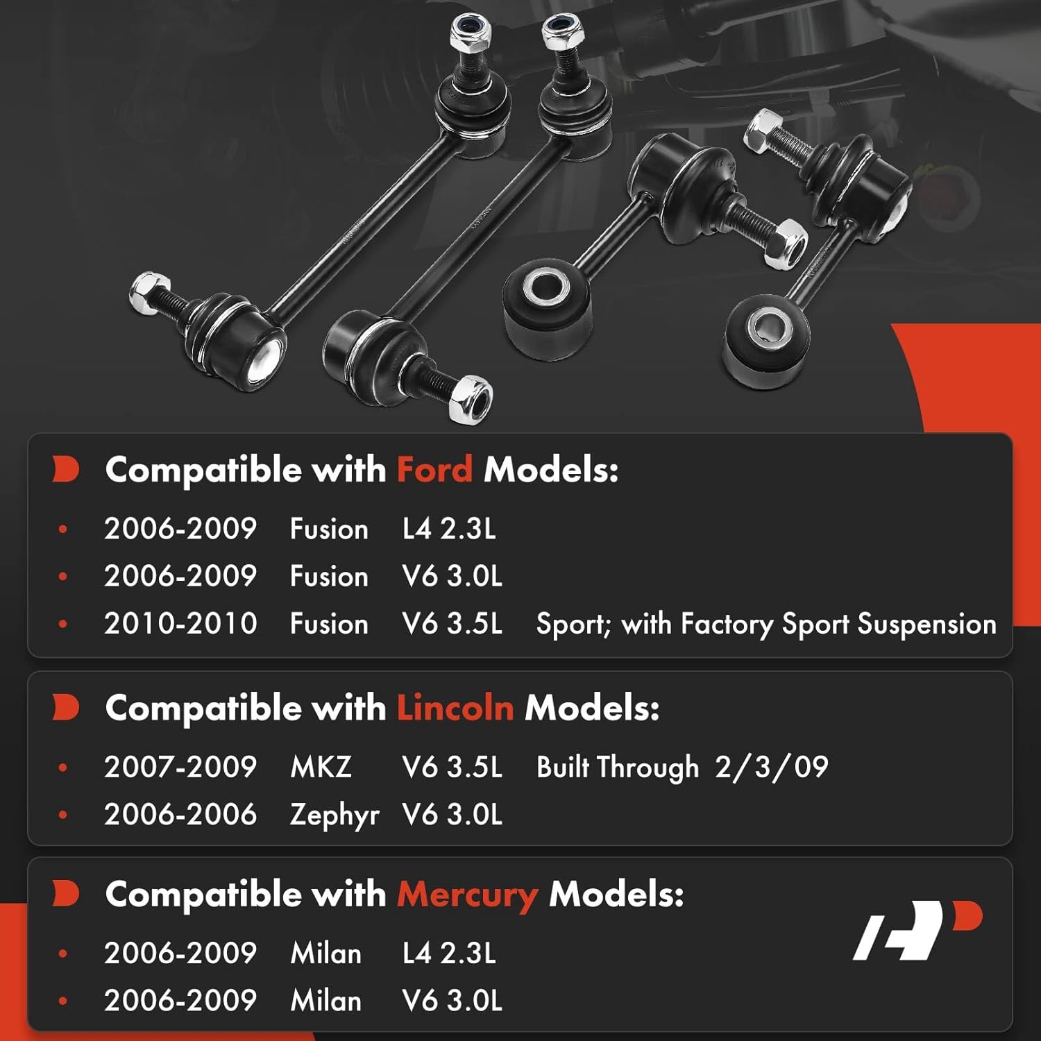 A-Premium Set of 4, Front & Rear Sway Bar Links Kit Stabilizer Bar Links Compatible with Ford Fusion 2006-2010, Lincoln MKZ 2007-2009, Zephyr 2006, Mercury Milan 2006-2009
