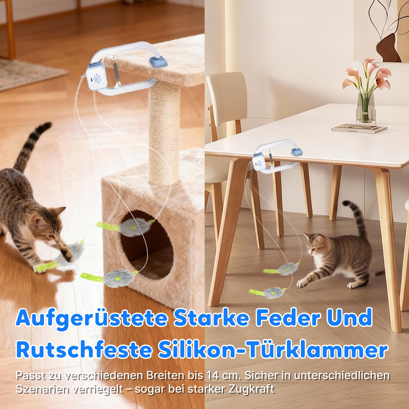 Elektrisches Katzenspielzeug mit Fernbedienung, Interaktives Katzenspielzeug für Wohnungskatzen, automatische 360°-Bewegung, unregelmäßige Bewegungen, USB-wiederaufladbar (Blue)