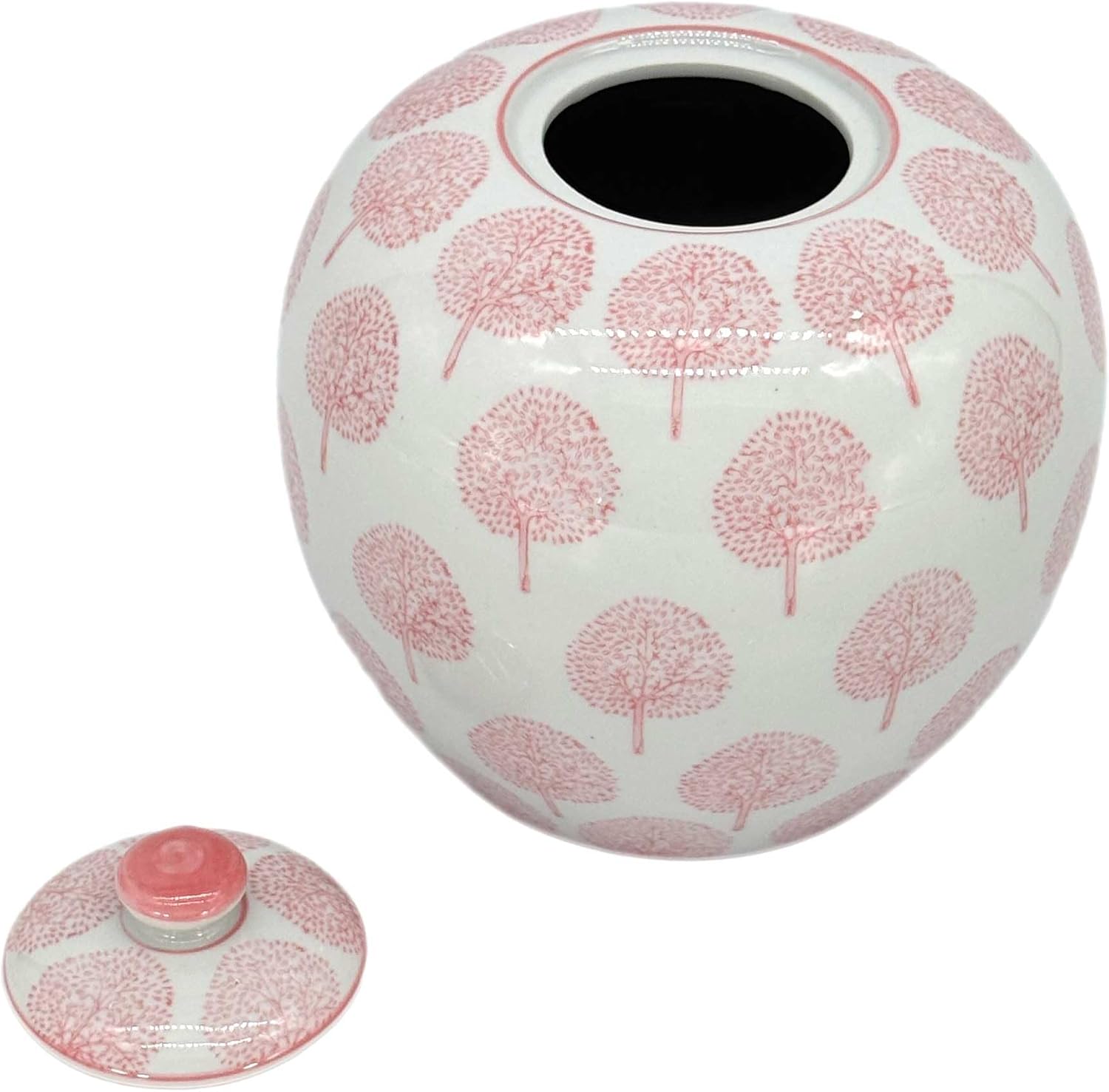 Galt International 8" Pink and White Dandelion Floral Chinoiserie Jar w/Lid- Ginger Jar, Tea Storage, Decorative, Home Decor Vase