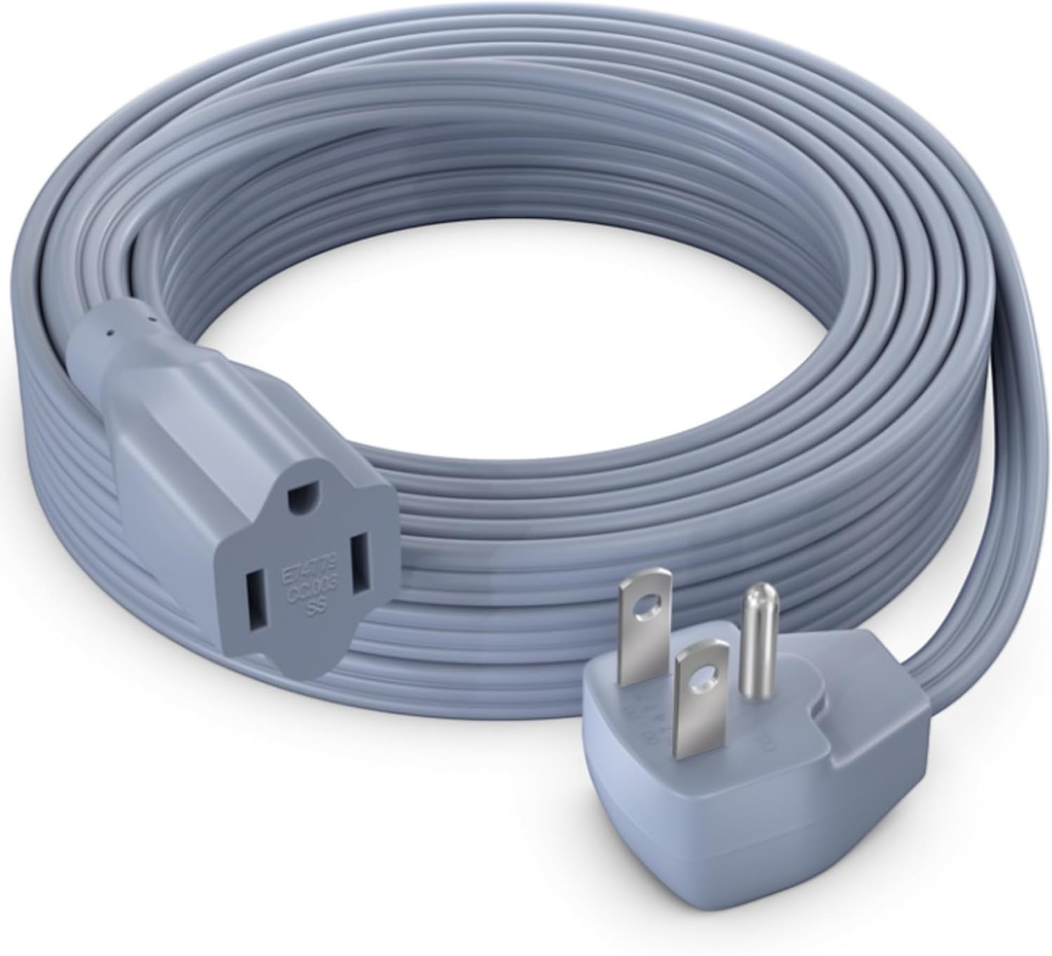 Maximm Extension Cord Heavy Duty (15 Feet) Flat Wire 3-Prong Flat Plug, 14 AWG Power Cord - UL Certified, Gray, Ideal for Home and Office Use, Appliances, Electronics, Power Tools
