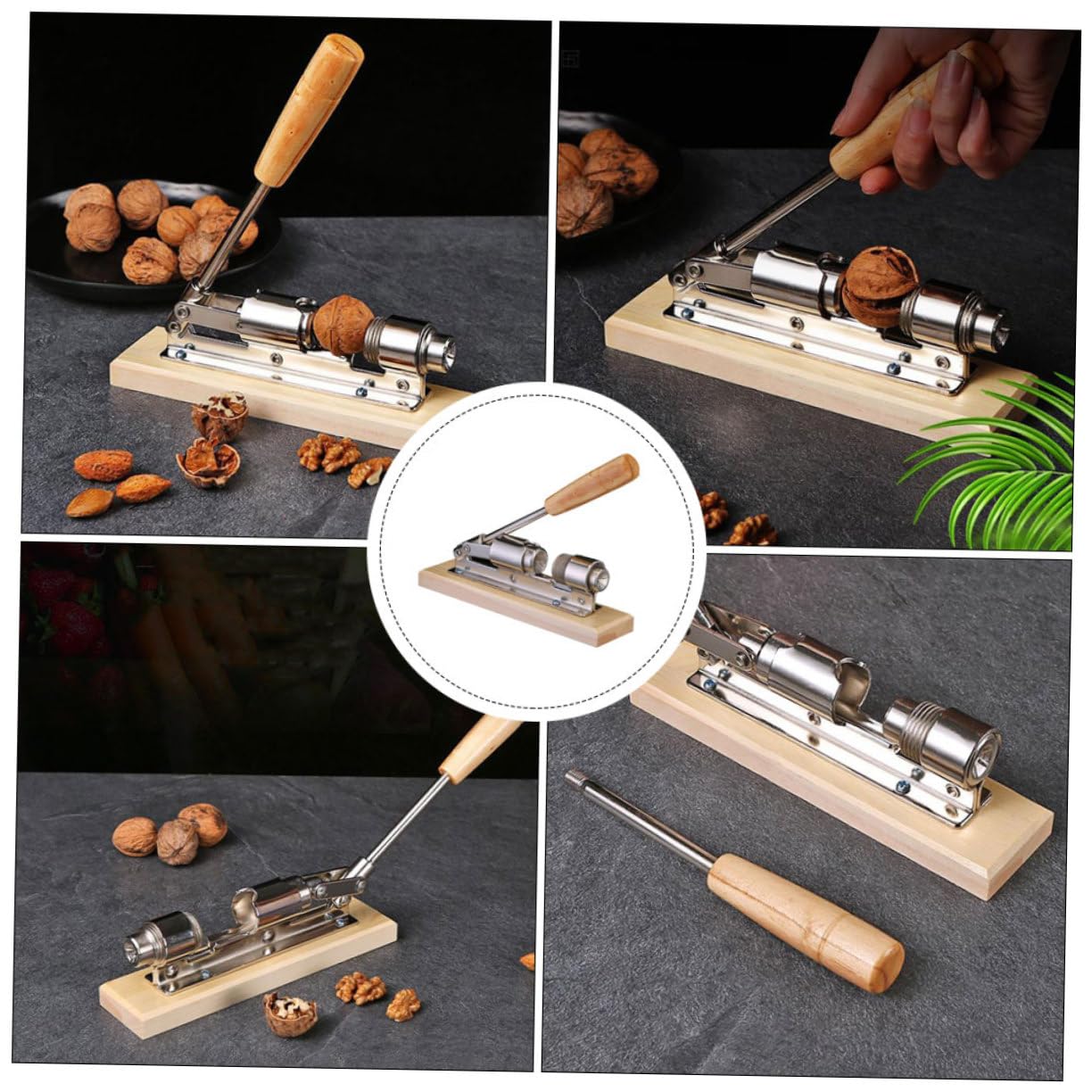 Alipis Casse-Noix Mécanique en Acier Inoxydable et Bois, 1 Pièce