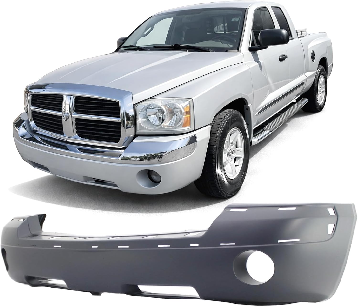 FitParts Compatible With Front Bumper Cover 2005 2006 2007 Dodge Dakota 05 06 07. New, Primed & Ready for Paint. SLT, ST, Laramie W/Molding Holes. CH1000443 5JL34TZZAE