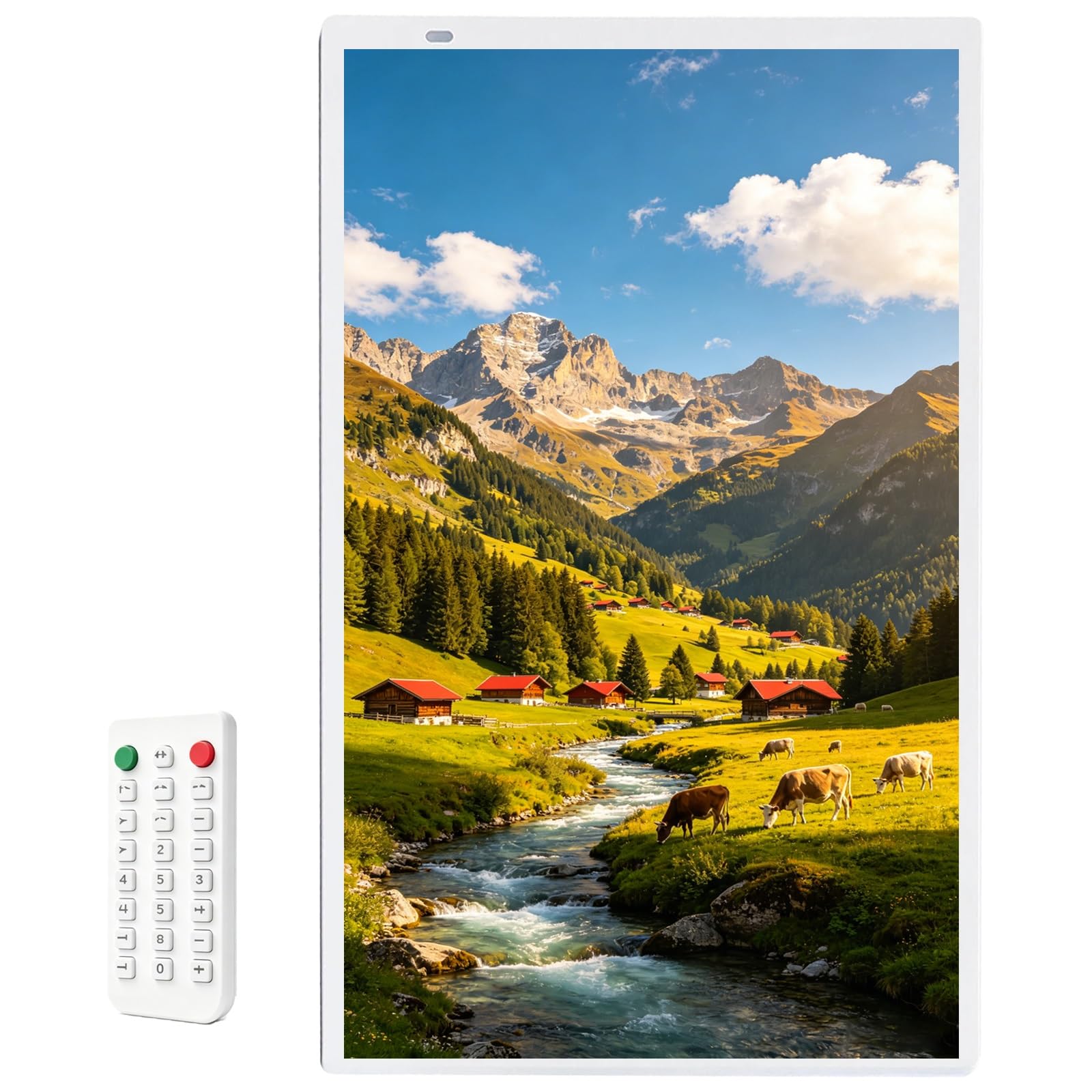Large Digital Photo Frame, Electronic Photo Frame with Remote Control, Slideshow & 1920 x 1080, Remote Control, Anti-Glare Non-Touch, for Displaying Photos, Videos(White,64GB)