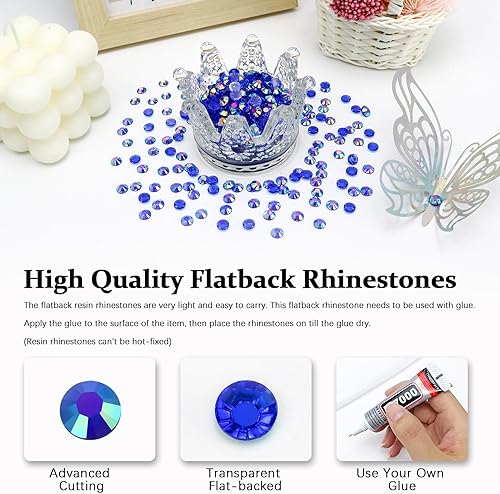 Miniatura 2 de 10000 diamantes de imitación de resina de 0.118 pulgadas (0.118 in), diamantes de imitación transparentes de color azul real AB con parte trasera