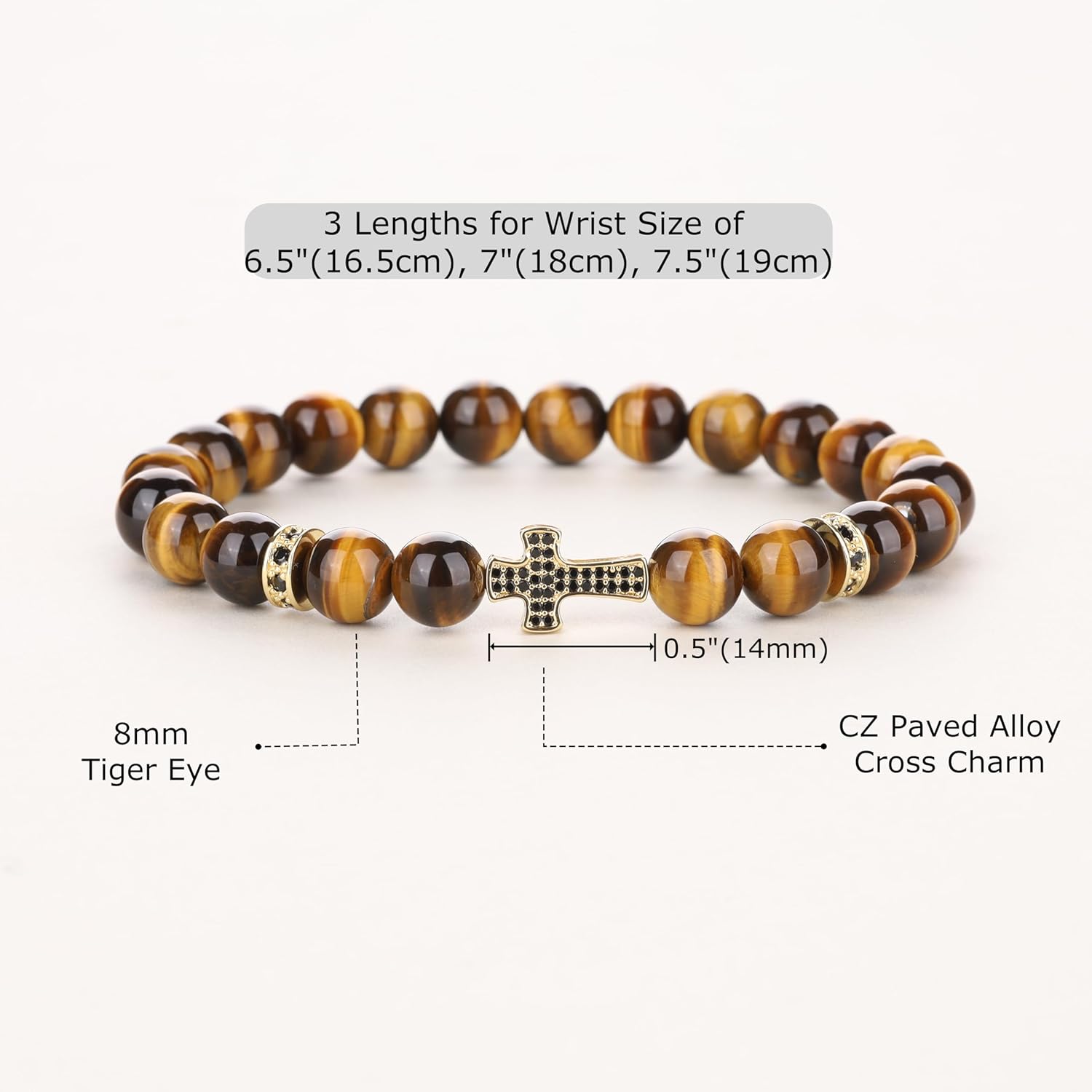 COAI Cross Bracelet for Men Women, Black Tourmaline Tiger Eye Beaded Bracelet for Men Women - Image 4