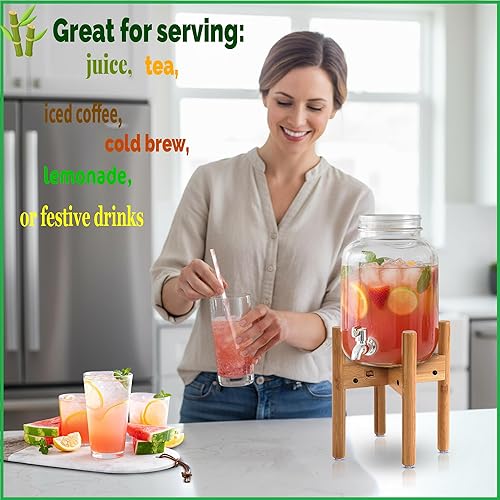 Miniatura 4 de Soporte dispensador de bebidas  Tarro de vidrio para bebidas y jarra de agua  Ajustable hasta 11.5 pulgadas de ancho  Bambú