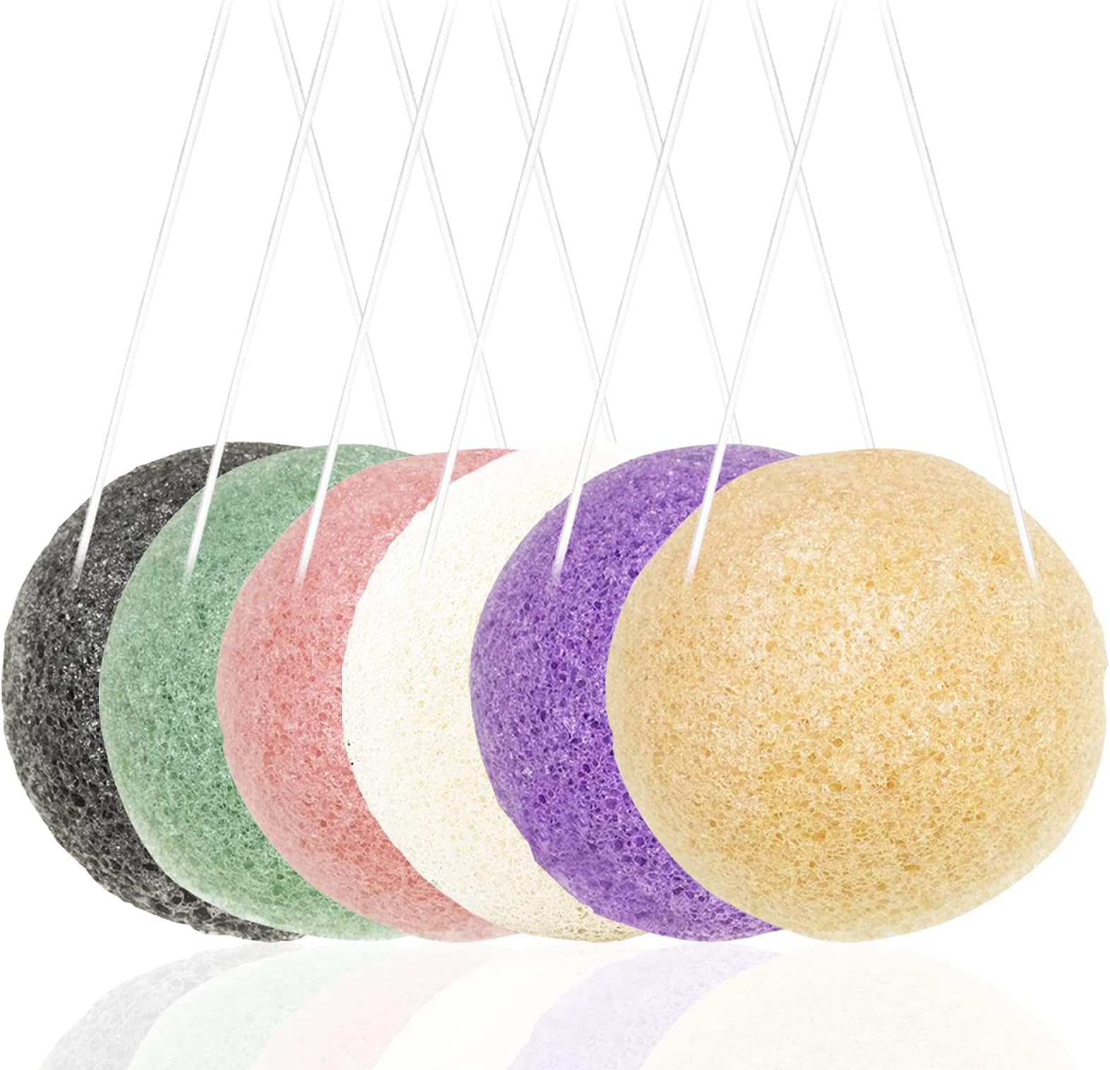 6 Pack Natural Konjac Facial Sponges, findTop 6 Colors Konjac Exfoliating Facial Sponge Set for Gentle Face Cleansing and Exfoliation- Charcoal, Turmeric, French Green, White Pink & Purple