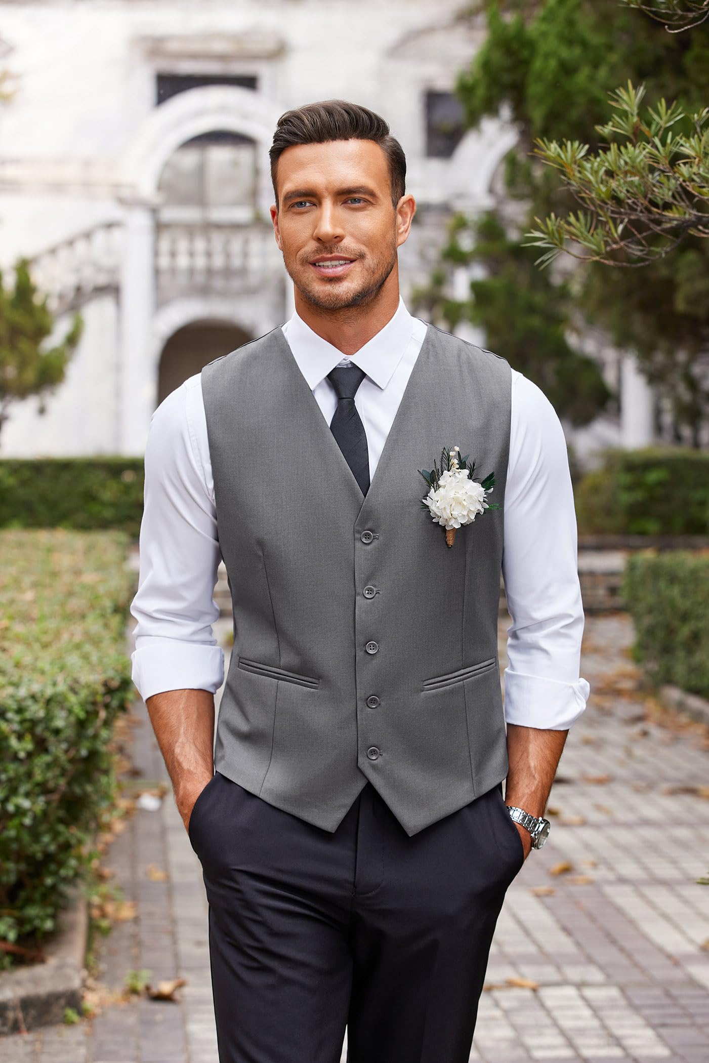COOFANDY Chaleco para Hombre Cuello en V Slim Fit Moderno Liso Elegante para Boda Fiesta