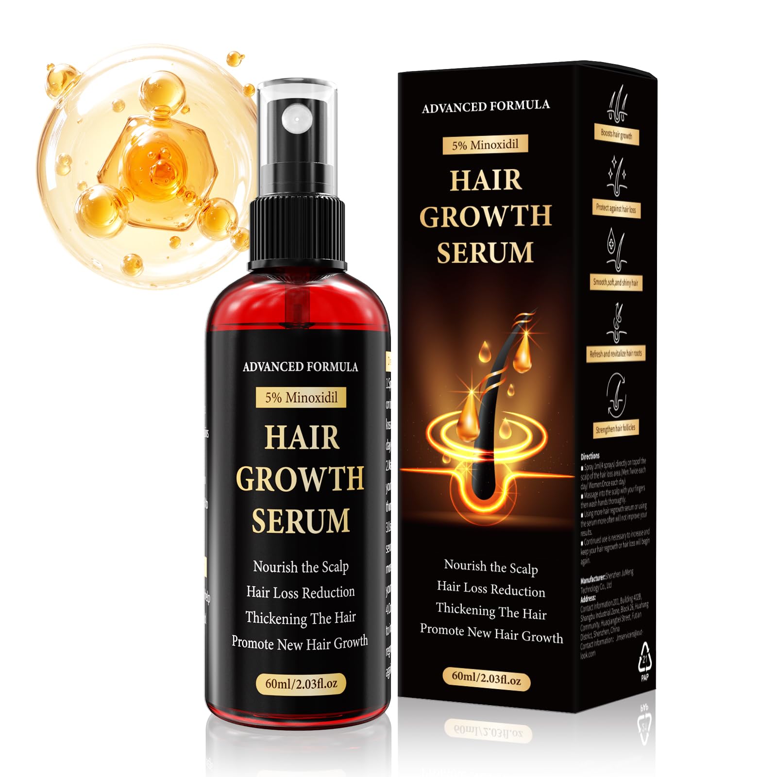 5 Minoxidil for Men Women Hair Growth Serum Spray Thinning Hair Loss Regrowth Treatment for Women Men Minoxidil