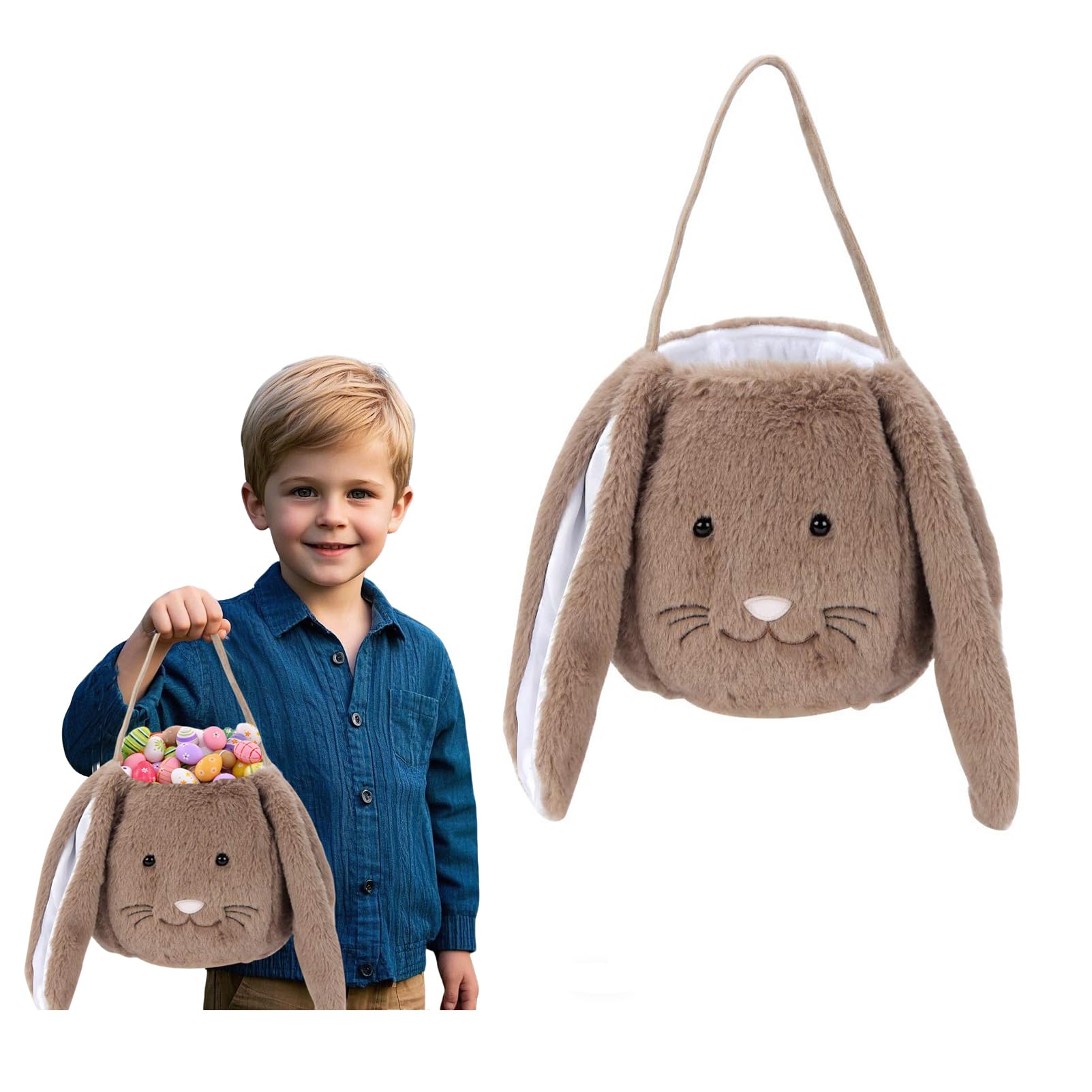 Easter Basket,Bunny Easter Baskets,Easter Egg Basket Plush Easter Buckets for Kids,Rabbit Easter Tote Bags for Easter Decorations Candy Gifts Toy(