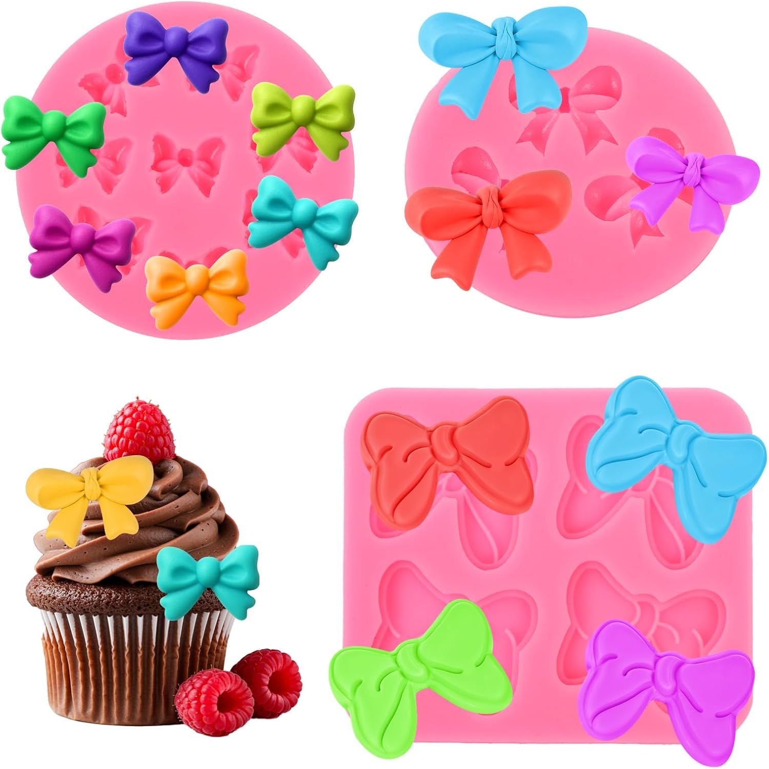 3 Pcs Bows Silicone Mold Bows Fondant Molds Chocolate Sugar Candy Cake Bows Craft Molds for Birthday Wedding Party DIY Cake Decorating DIY Desserts Fondant Clay