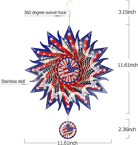 Miniatura 6 de DJUAN Decoraciones del 4 de julio, 12 pulgadas, bandera estadounidense, hilandero de viento patriótico para decoración del 4 de julio, decoración al