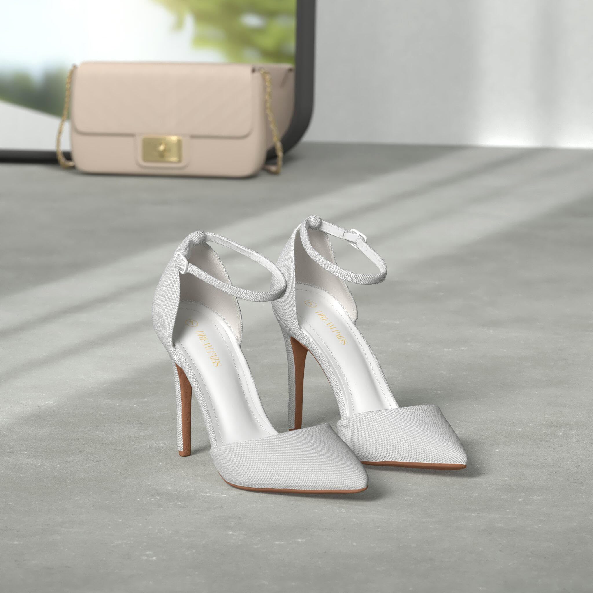 DREAM PAIRS Damen Pumps mit spitzer Zehenpartie Knöchelriemen hoher Absatz Stiletto-Absatz Hochzeitsschuhe Brautschuhe