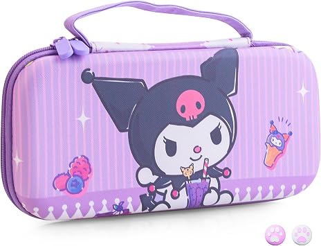 HYPERCASE Purple NS/OLED Switch Carrying Travel Bag, Cute Hard Shell Switch Case for NS/OLED Console, Controller Grip, Accessories Storage, with 10 Card Slots & 2 Thump Caps - Cartoon Bunny