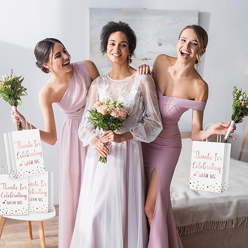 Miniatura 6 de Ctosree 50 bolsas de regalo de boda, con texto en inglés "Thank for Celebrating with Us", bolsas de papel, bolsas de regalo de boda con asa para