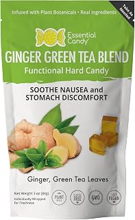 Ginger Green Tea Blend Functional Hard Candy | Nausea, Stomach Discomfort | Organic Ginger, Green Tea Leaves | Gluten-Free, Non-GMO, Vegan - 24 Count (Pack of 1)