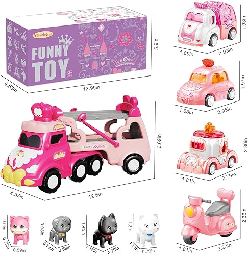 Miniatura 4 de Camión portador 9 en 1 de juguete - Coche de princesa rosa con luz y sonido - Juguetes para niños pequeños de 1 a 4 años