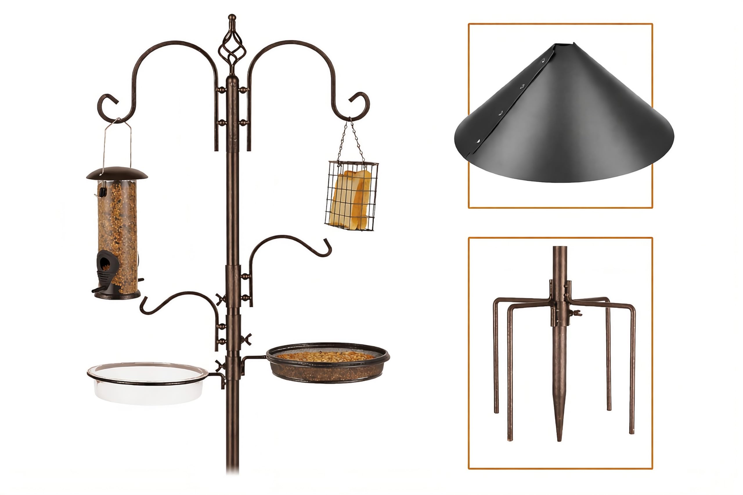 Nord & Vale Premium Bird Feeding Station 230cm Copper Finish – Complete Garden Bird Feeder Set with Squirrel Baffle, Tube & Suet Feeders, Water Tray, Mesh Tray & 5-Prong Base
