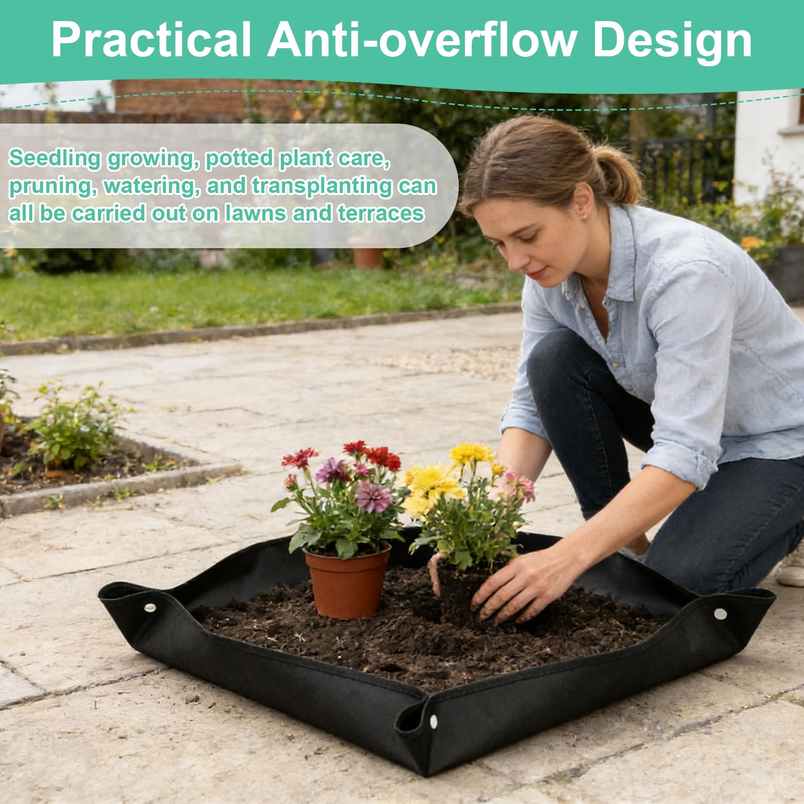 3 Pièces Tapis de Rempotage de Plantes 50x50cm/66x66cm/75x100cm Tapis de Jardinage Imperméable Tapis de Plantation de Jardinage Tapis de Transplantation Pliable pour Rempotage Semis Changement de Sol