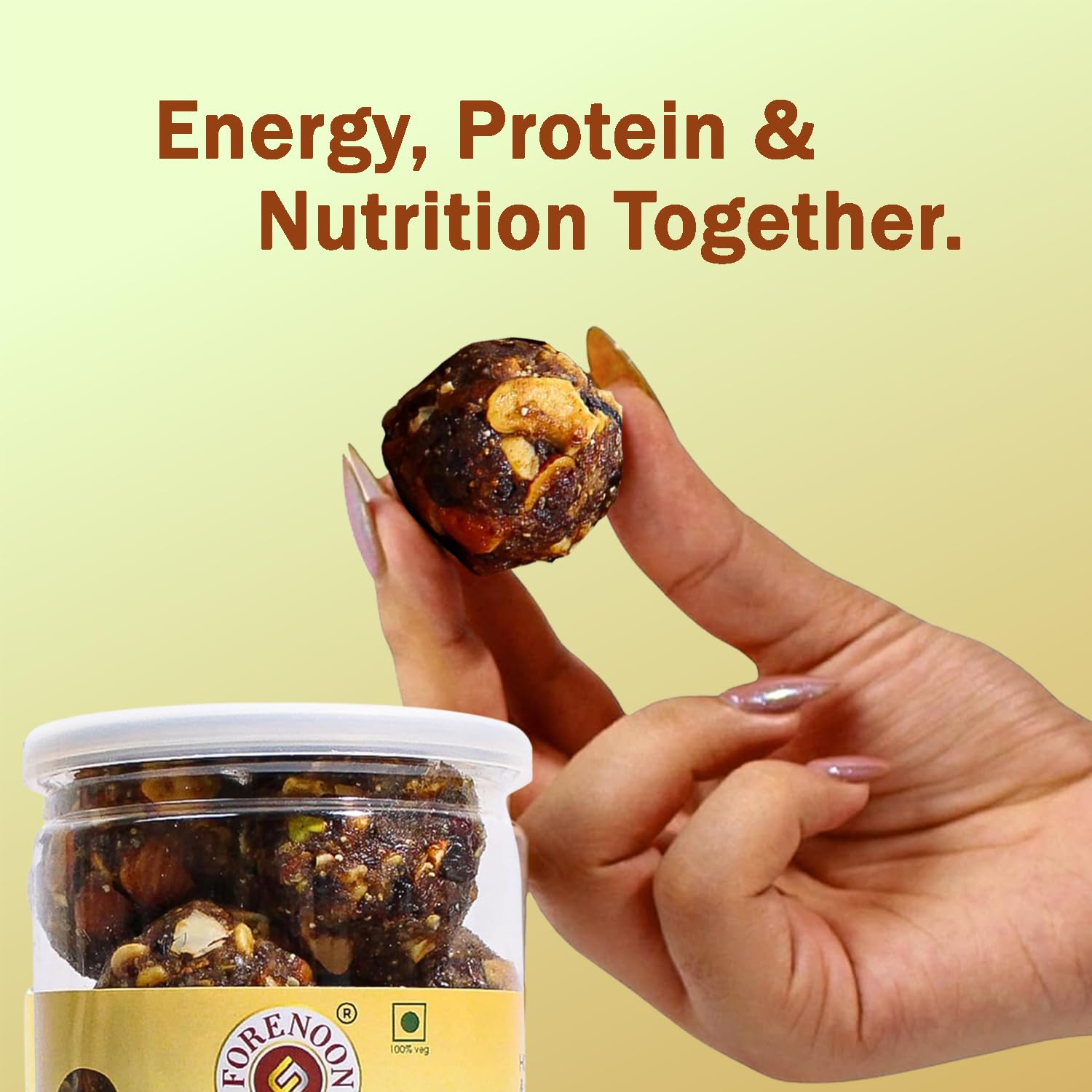 Fore Noon Dry Fruits Protein Dates Laddu | 5g Protein Each | Sugar-Free & Gluten-Free | Handmade with Khajur, Nuts & Berries | Rich in Protein, Fibre & Antioxidants | Boosts Immunity & Energy | Perfect Family Snack Box | Pack of 2 (450 GM) 3