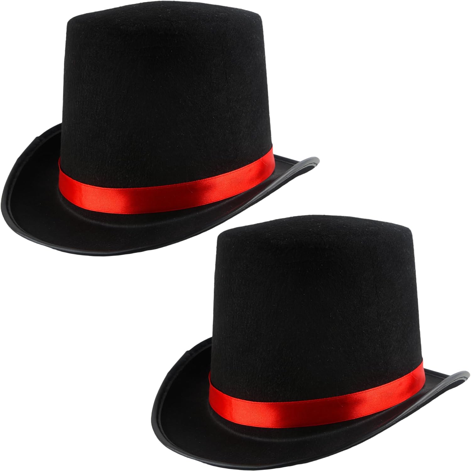 2 Pcs Felt Top Hat Black Magician Hat High Top Party Hat with Red Band for Adult Kids Halloween Cosplay Party