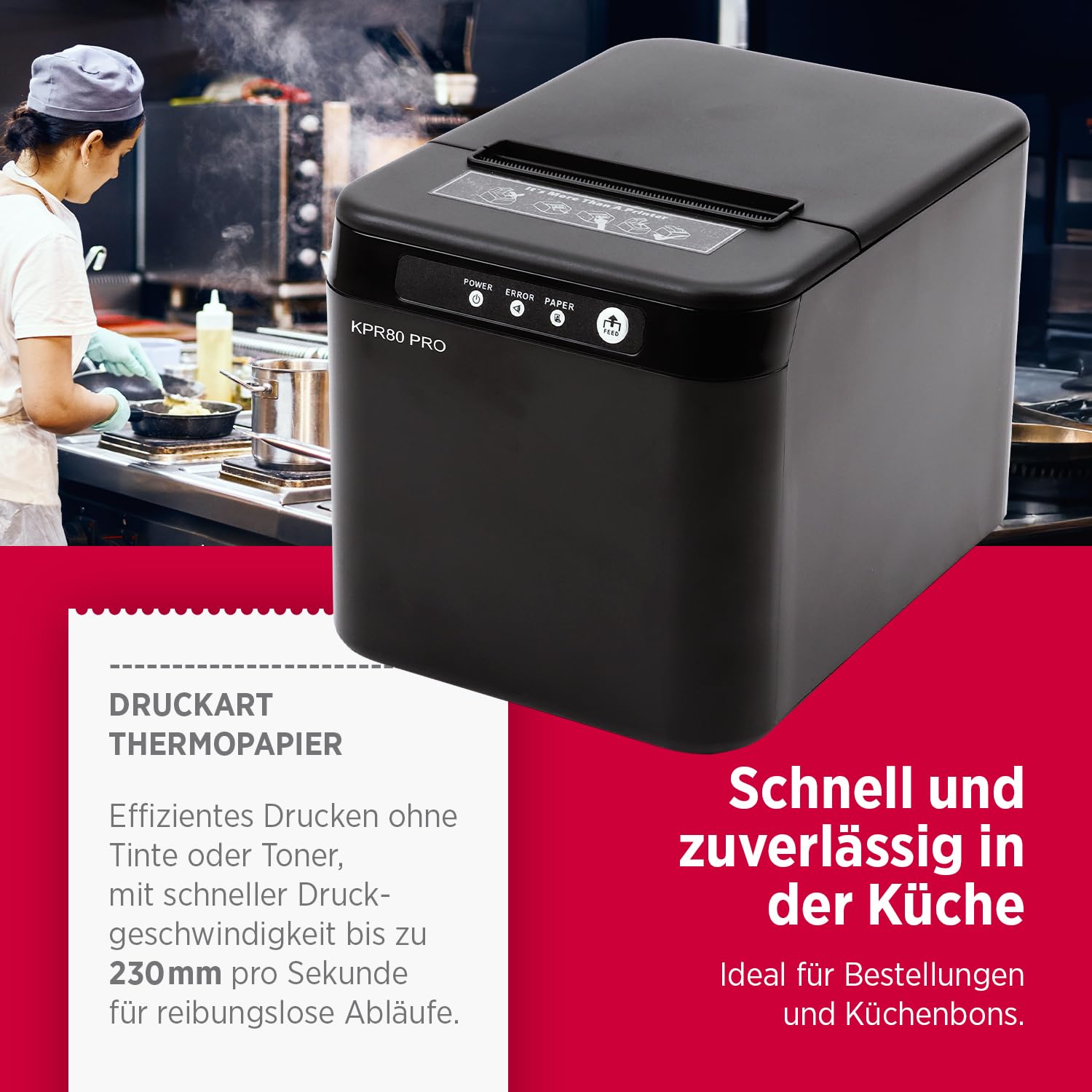 Olympia KPR 80 PRO | Bondrucker mit USB & LAN | Thermodrucker für 80 mm Bonrollen | Schneller Kassendrucker mit 230 mm/s für POS & Gastronomie | Kompakter Belegdrucker in Schwarz