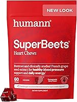 Humann SuperBeets Heart Chews: Nitric Oxide Booster for Blood Pressure & Circulation | Grape Seed Extract + Non-GMO Beet Powder, Pomegranate Berry, 60 Ct